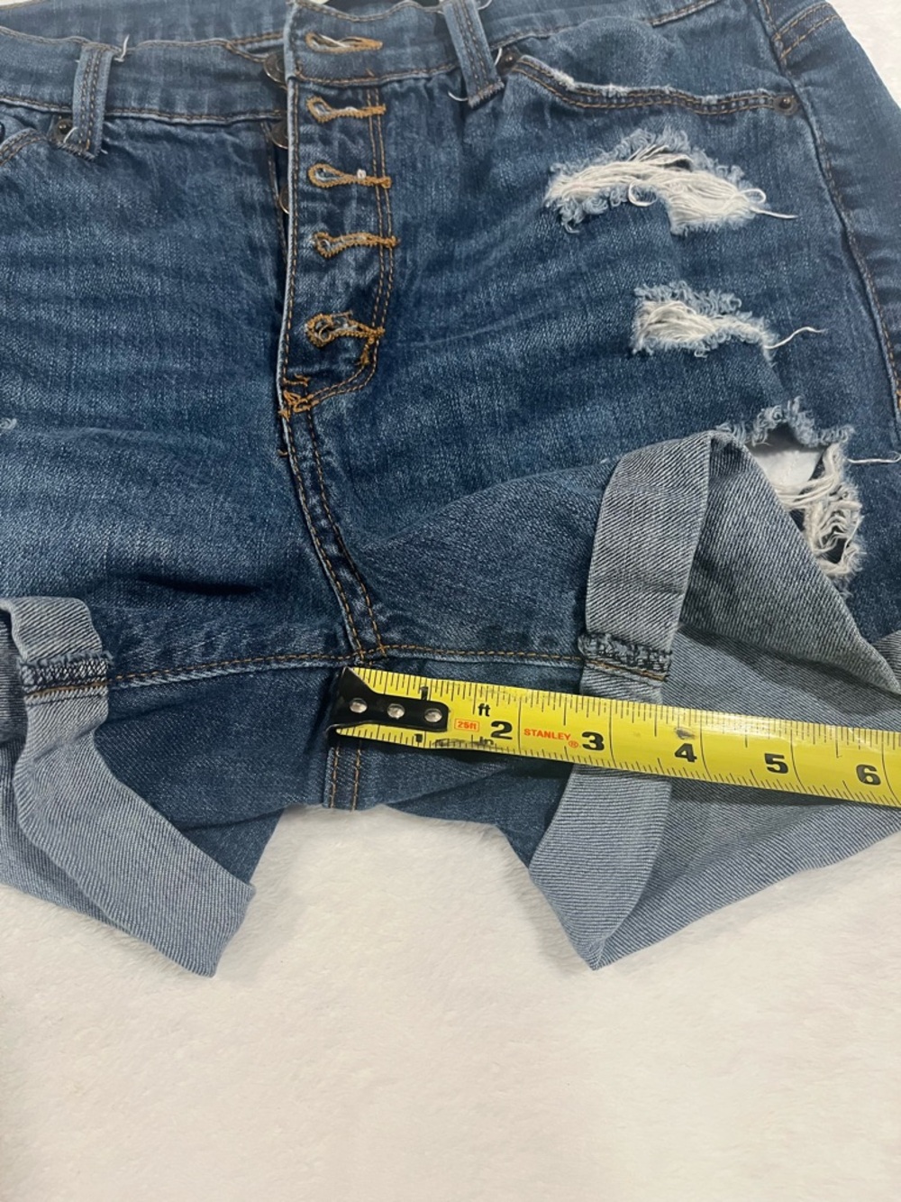Mudd High Rise Midi Distressed Denim Shorts - Size 7 - Picture 7 of 7